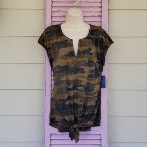 NWT 💗 LUCKY BRAND Camo Camouflage Short Cap Sleeve Top L